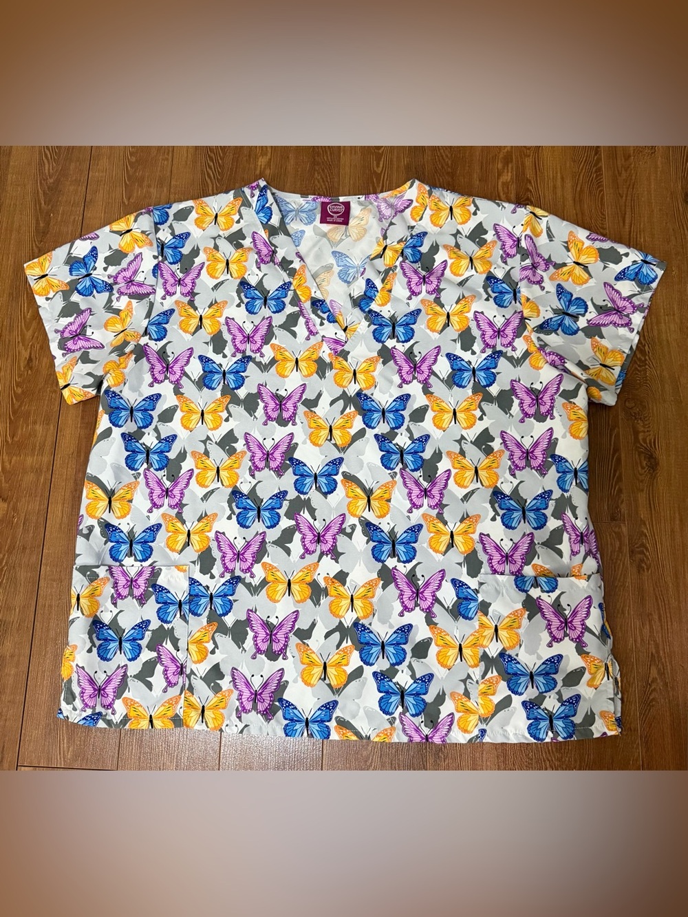 Women’s Scrub Top by Divine Curves - Size 3X - Butterflies